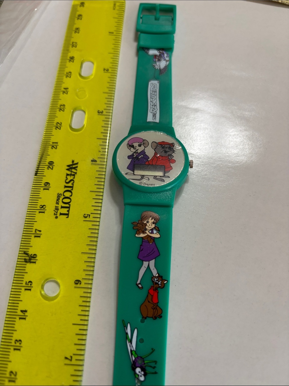 Disney Green Rescuers  Analog Watch with Teal Strap. New/vintage